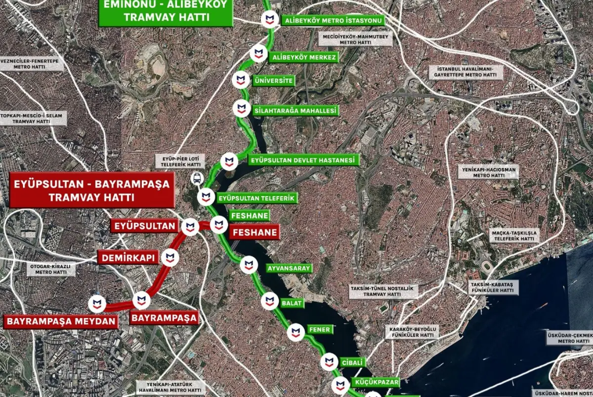Bayrampaşa Eyüpsultan Tramvay Hattı durakları